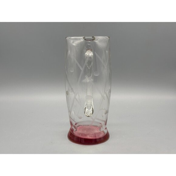 Vintage Mid Century Modern Pink Base Etched Cocktail Pitcher - Picture 2 of 8